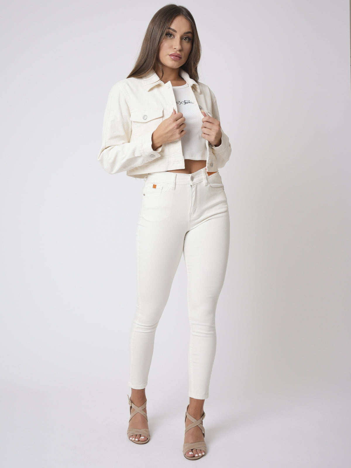 Corduroy Cropped Denim-Style Jacket