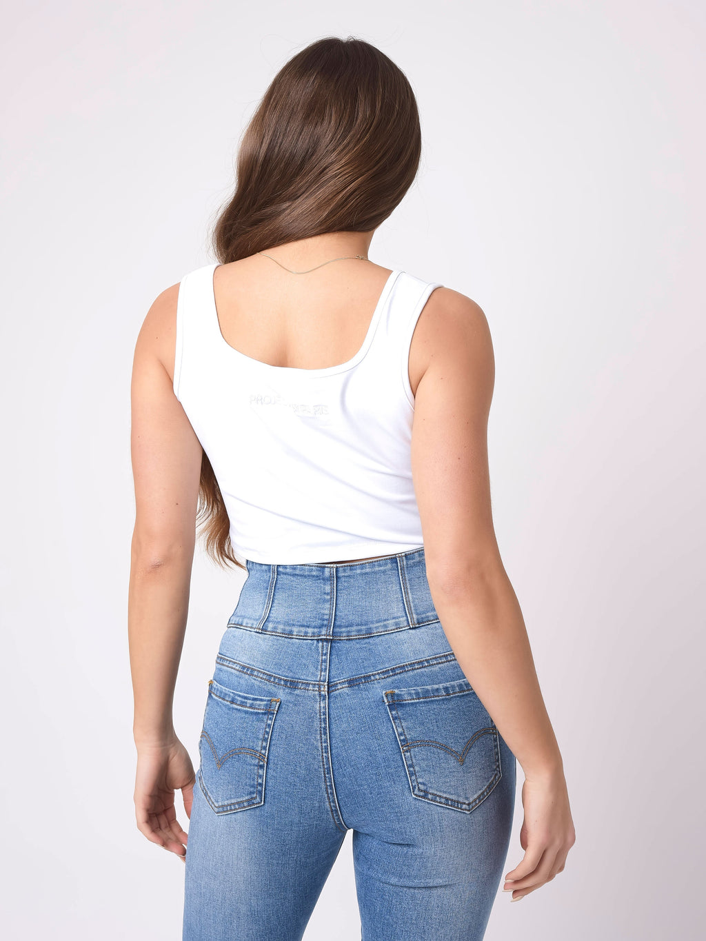 White Ring Detail Low-Cut Top