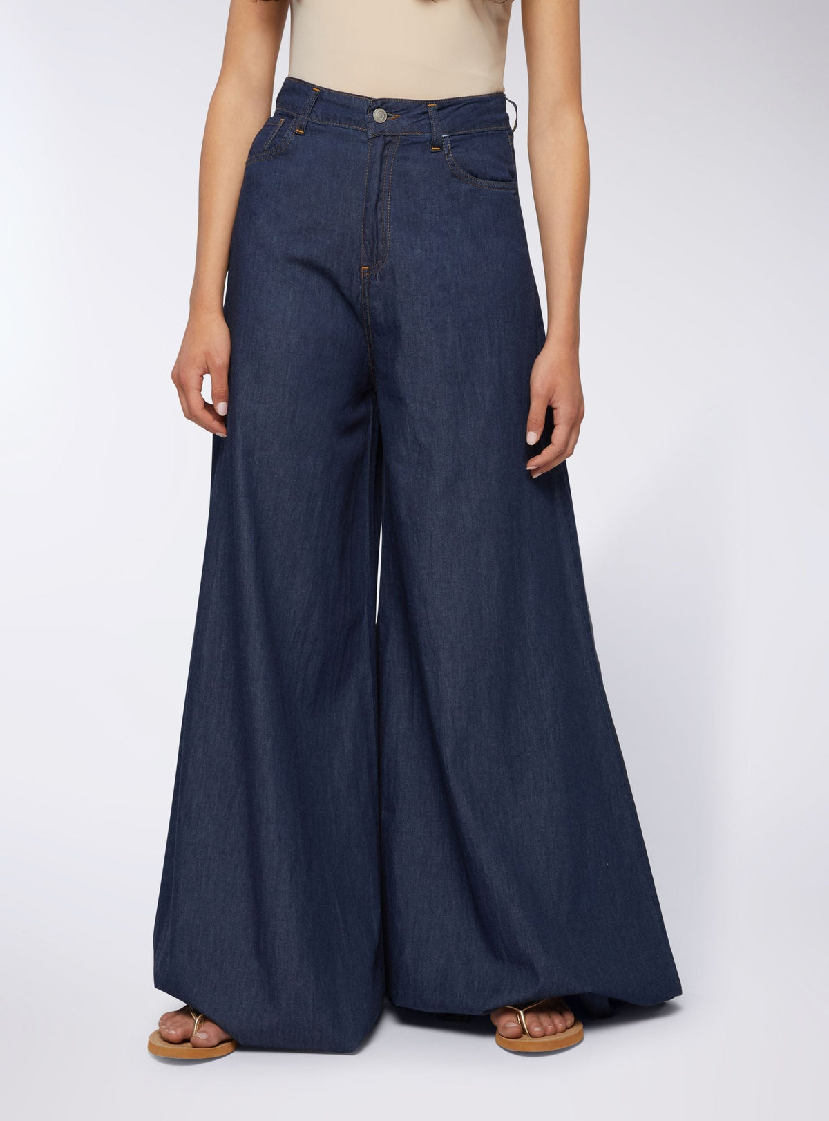 Wide-Leg Chambray Jeans