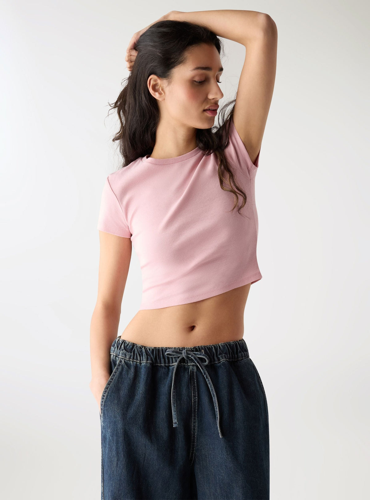 Dark Denim Wide Leg Drawstring Jeans