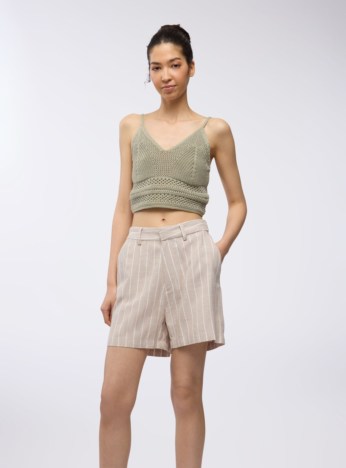 Sand Linen Blend Striped Bermuda Shorts