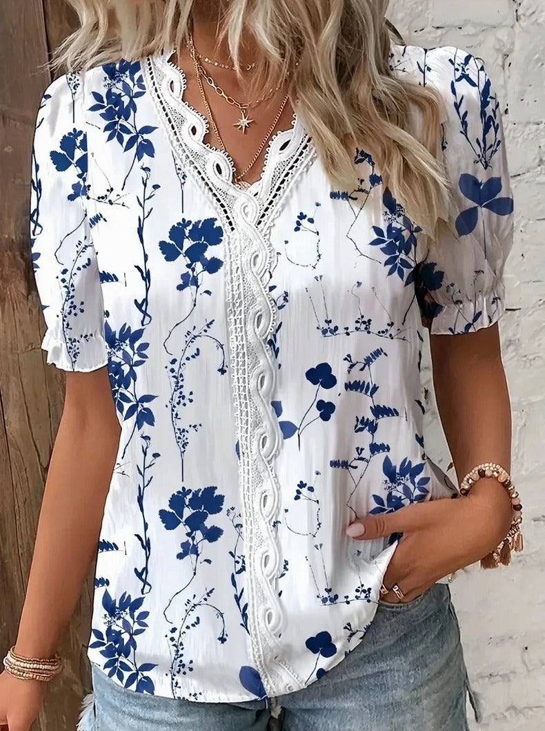 Maria | Blusa de encaje floral con mangas abullonadas