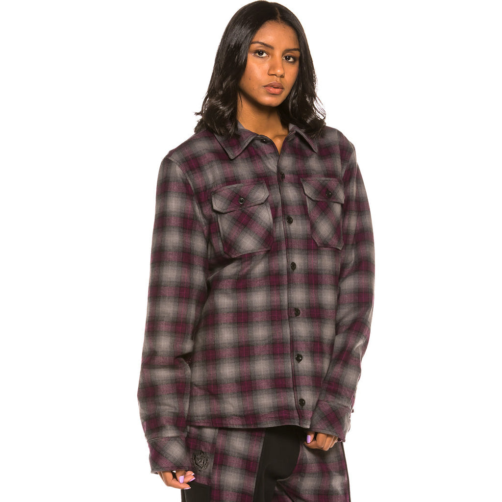 Grimey Unisex Yoga Fire Quilted Flannel Shirt Black