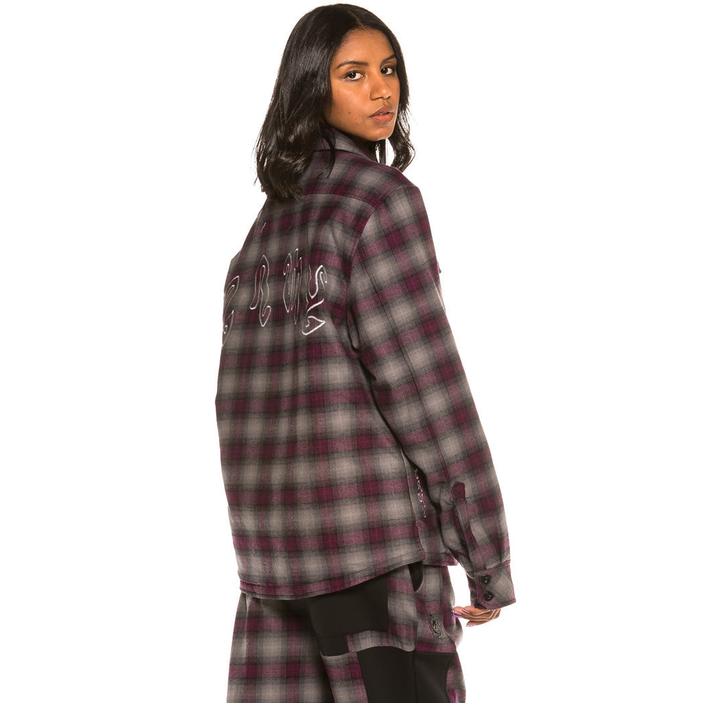 Grimey Unisex Yoga Fire Quilted Flannel Shirt Black