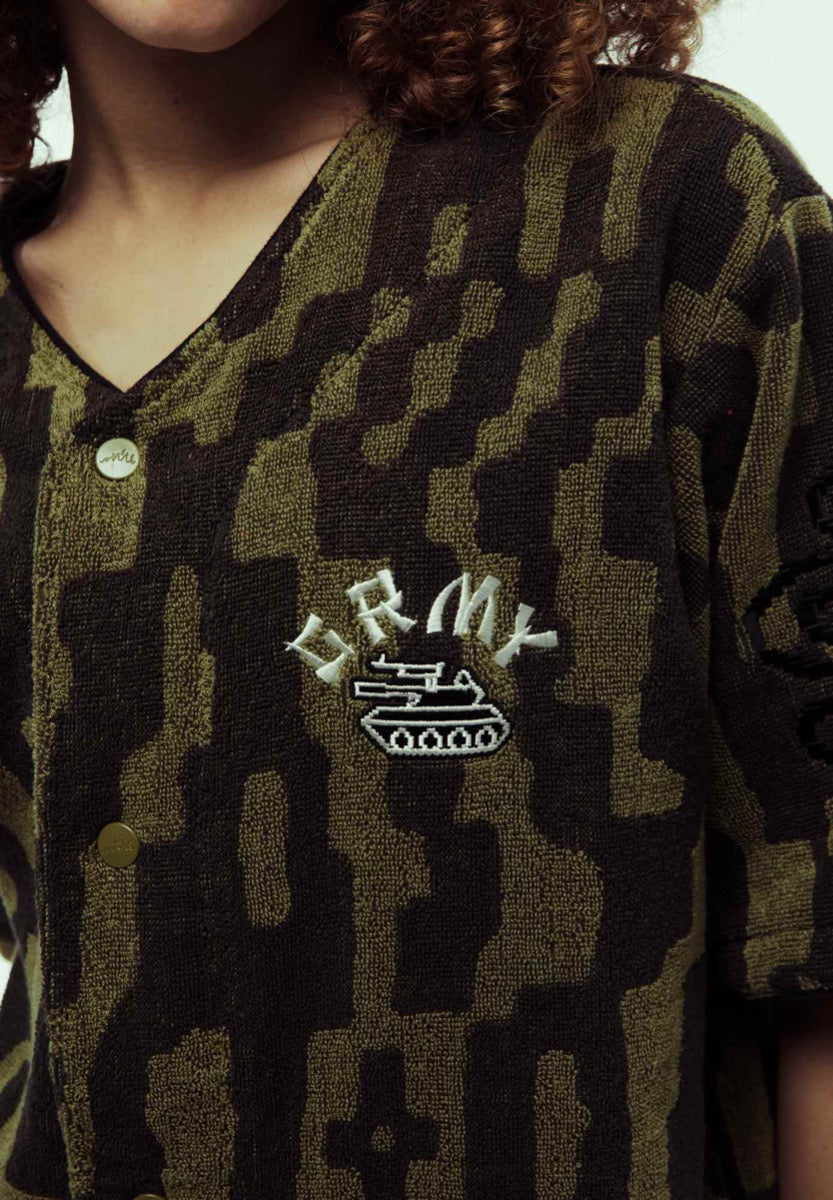 Grimey Lucky Dragon Jacquard Baseball Shirt Black
