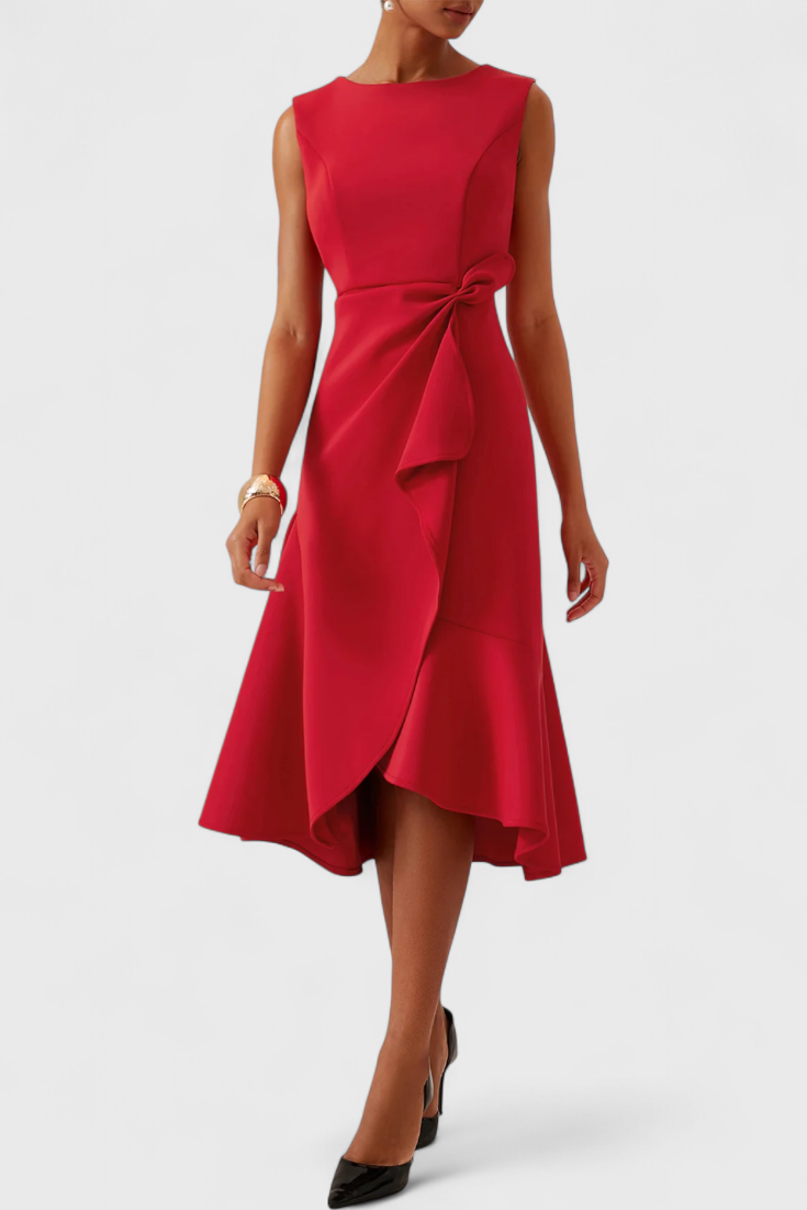 Claudia | Vestido Midi Asimétrico con Drapeado Elegante