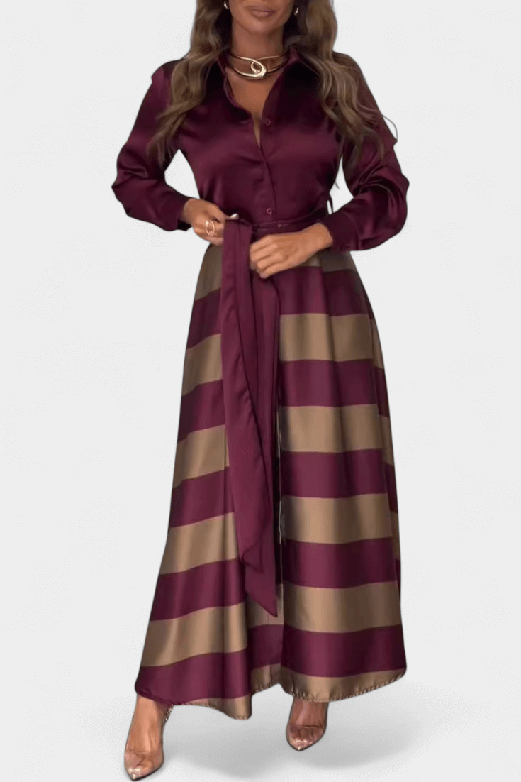 Noa | Vestido Camisero Largo a Rayas con Cinturón