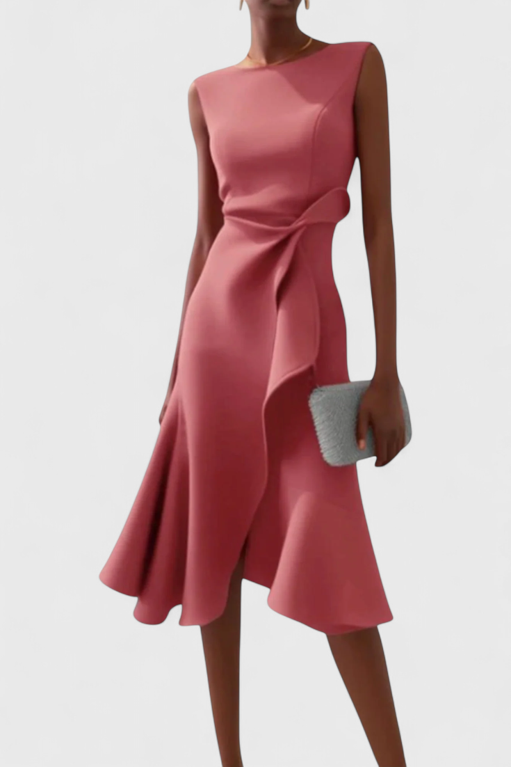 Claudia | Vestido Midi Asimétrico con Drapeado Elegante