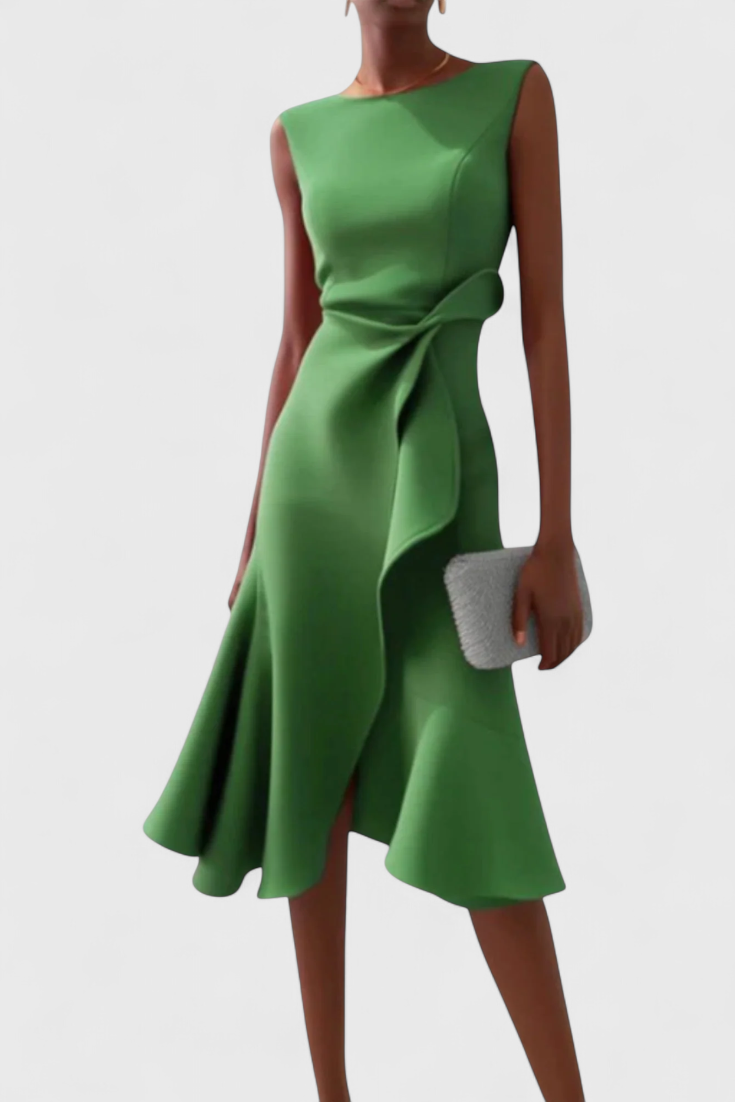 Claudia | Vestido Midi Asimétrico con Drapeado Elegante