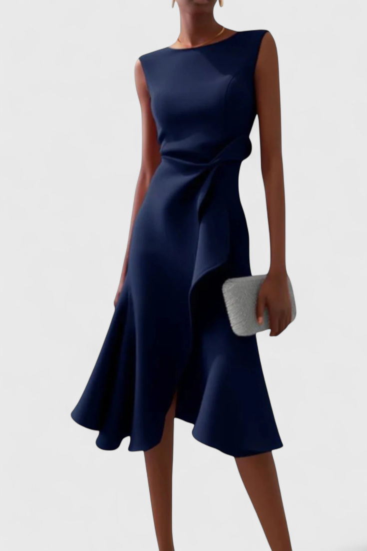 Claudia | Vestido Midi Asimétrico con Drapeado Elegante