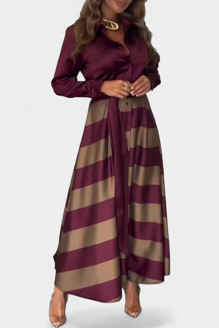 Noa | Vestido Camisero Largo a Rayas con Cinturón