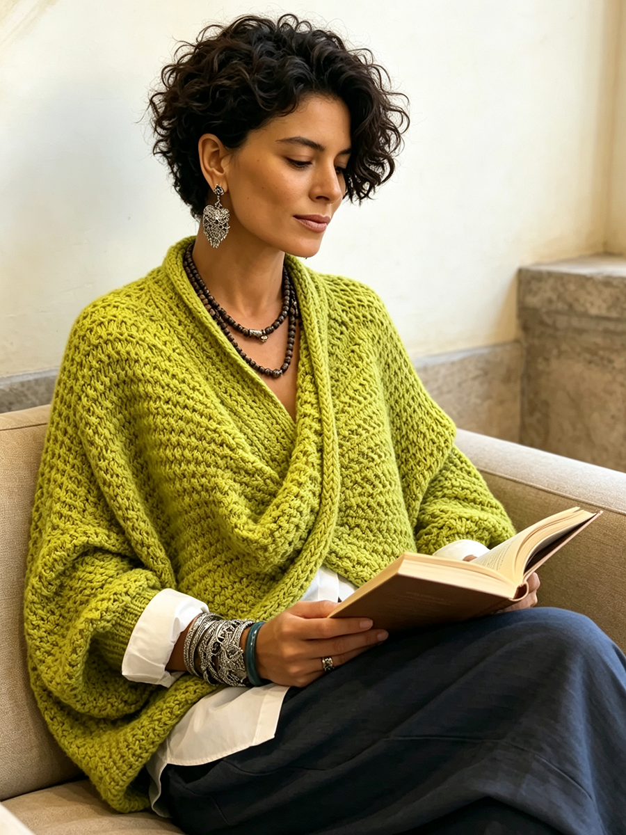 Adela | Jersey Oversize de Manga Murciélago con Cuello Cruzado