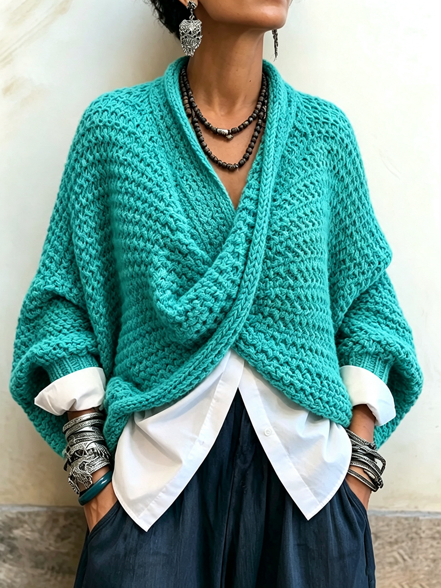Adela | Jersey Oversize de Manga Murciélago con Cuello Cruzado