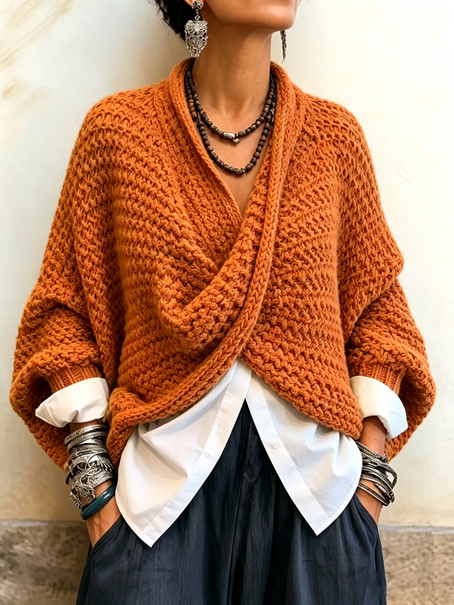 Adela | Jersey Oversize de Manga Murciélago con Cuello Cruzado