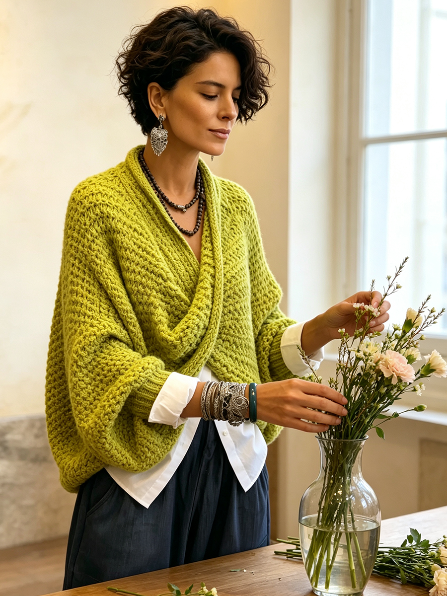 Adela | Jersey Oversize de Manga Murciélago con Cuello Cruzado