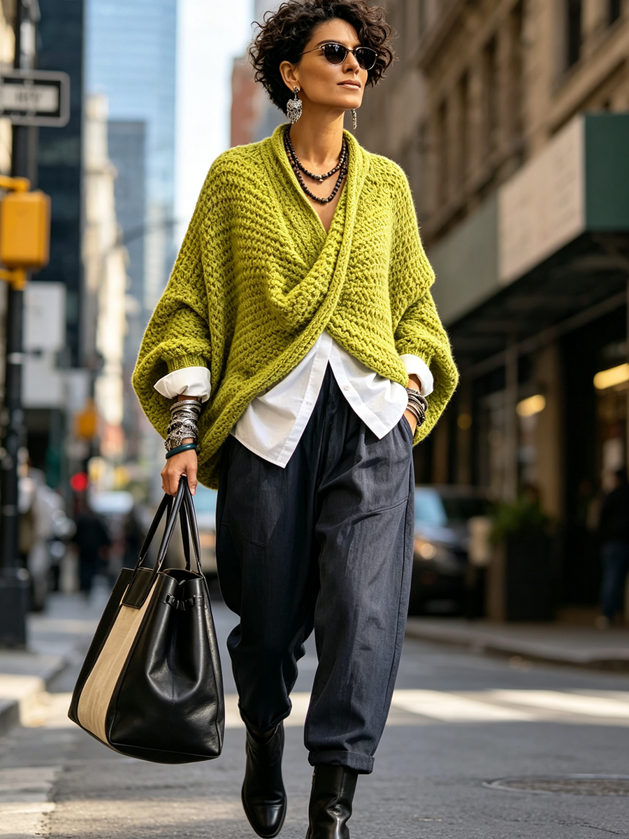 Adela | Jersey Oversize de Manga Murciélago con Cuello Cruzado