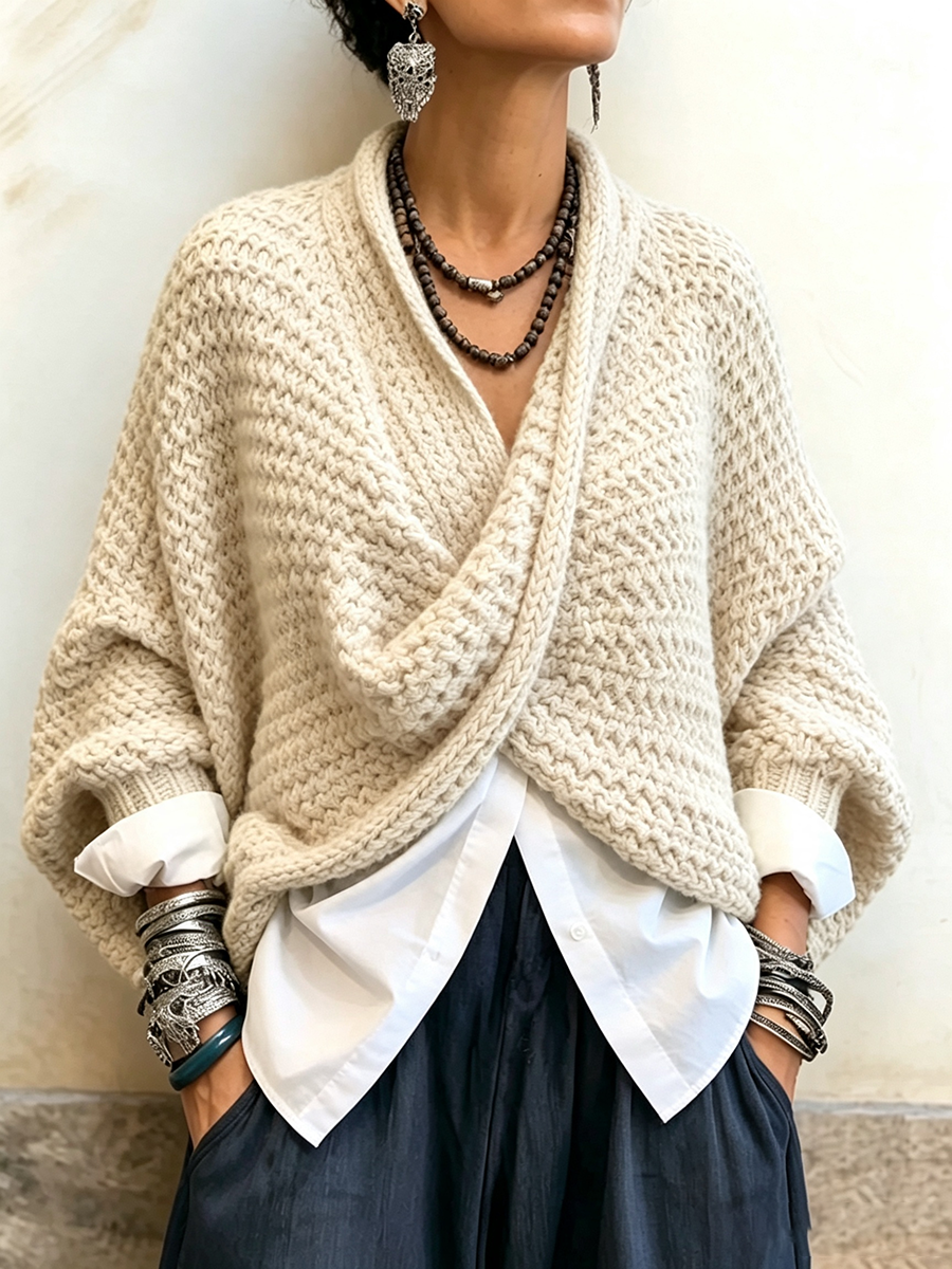 Adela | Jersey Oversize de Manga Murciélago con Cuello Cruzado