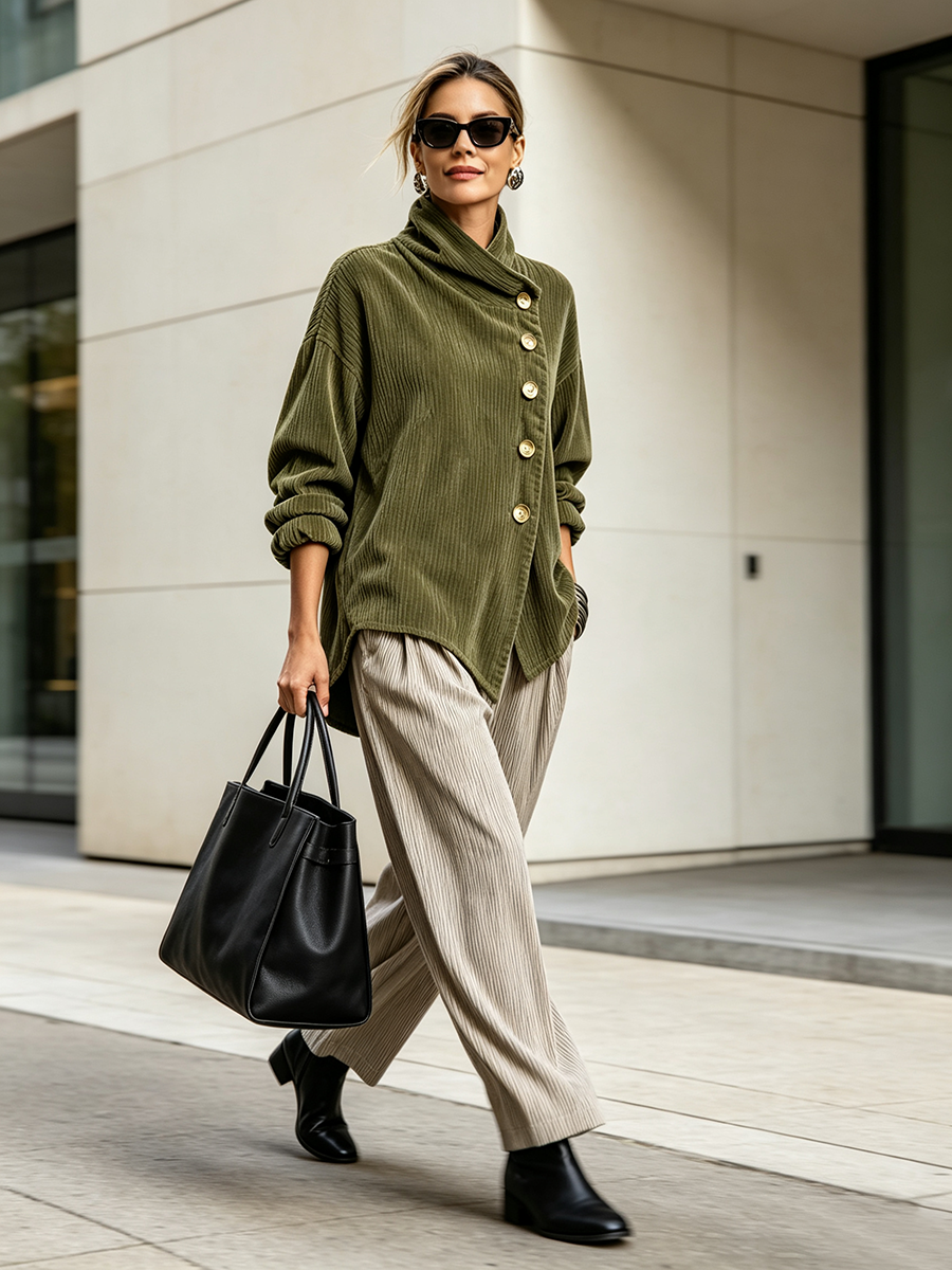 Sandra | Chaqueta de Punto Canalé Verde Oliva