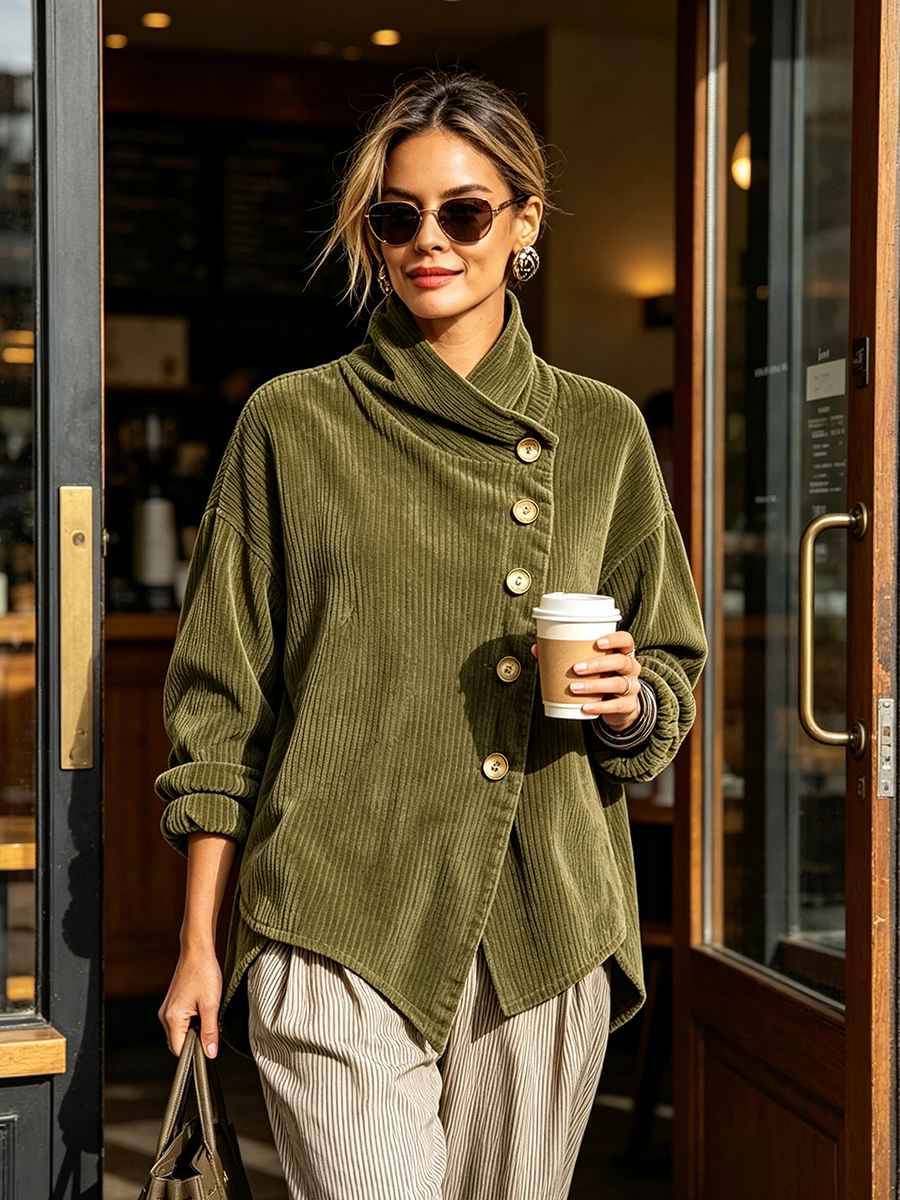 Sandra | Chaqueta de Punto Canalé Verde Oliva