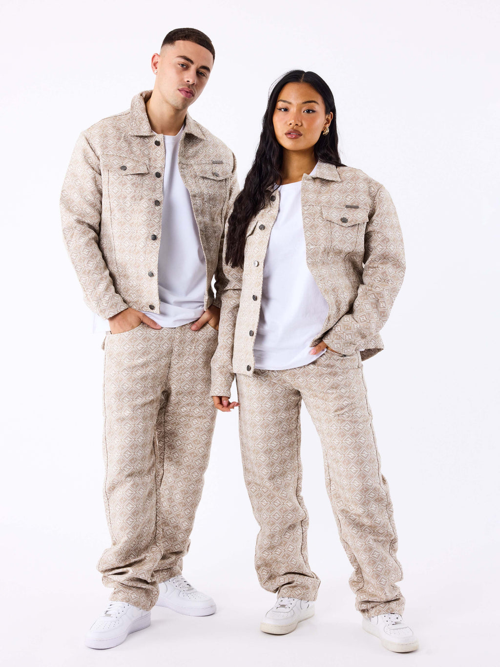 Pantalón Estampado Geométrico Taupe
