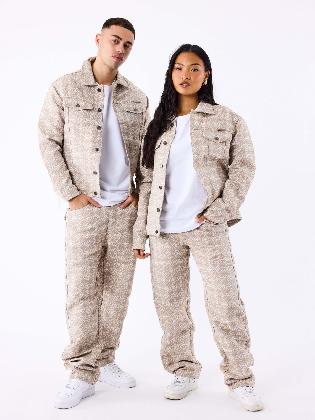 Pantalón Estampado Geométrico Taupe
