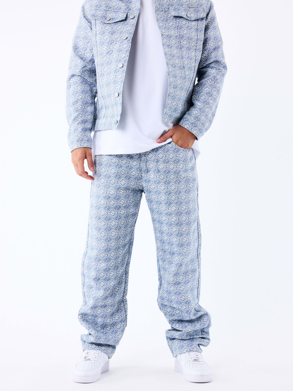 Blue Geometric Print Trousers