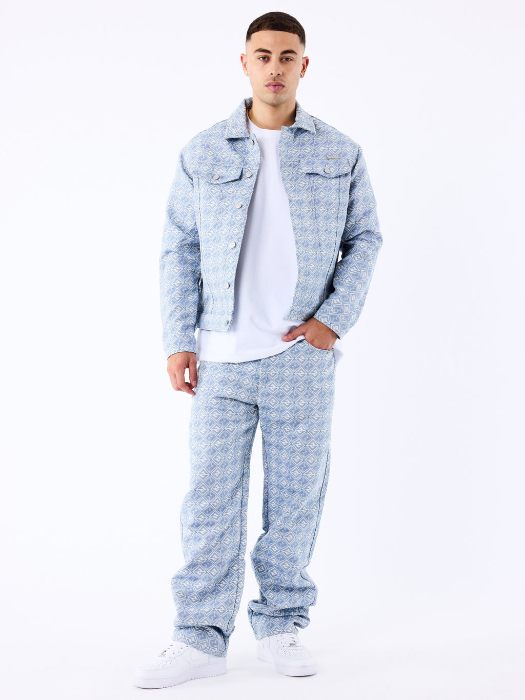 Blue Geometric Print Trousers