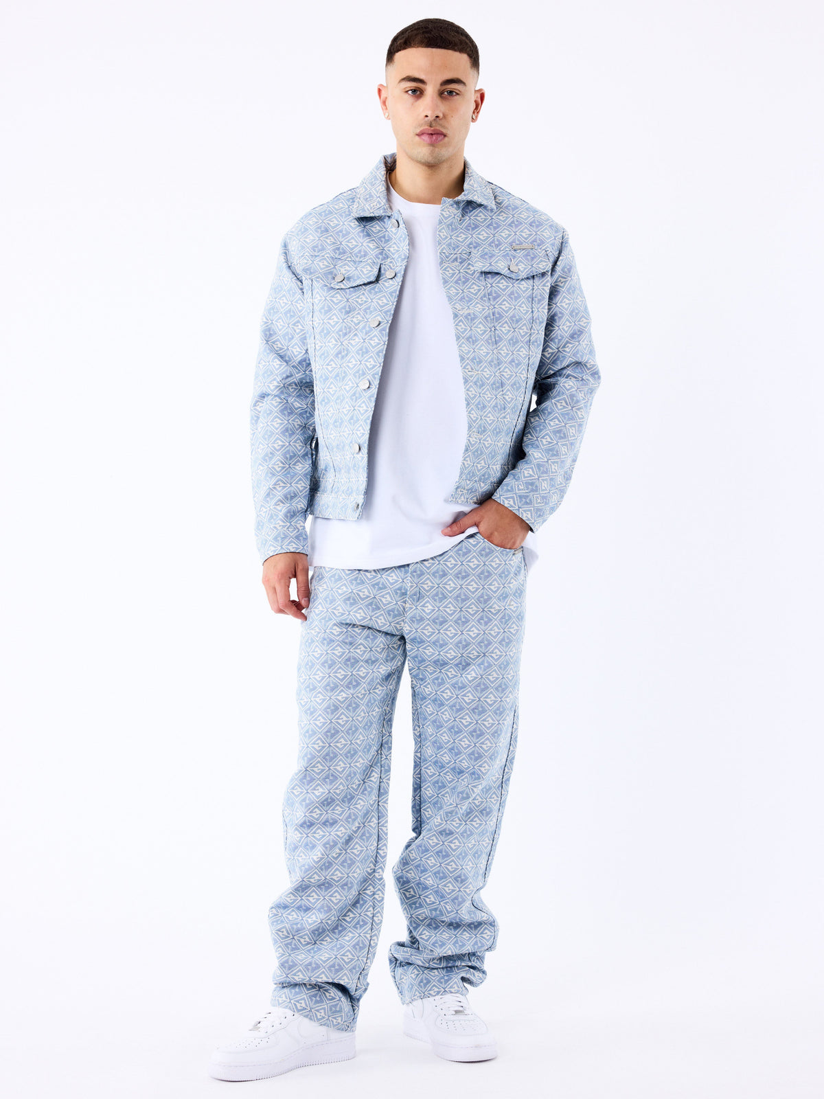Blue Geometric Print Trousers