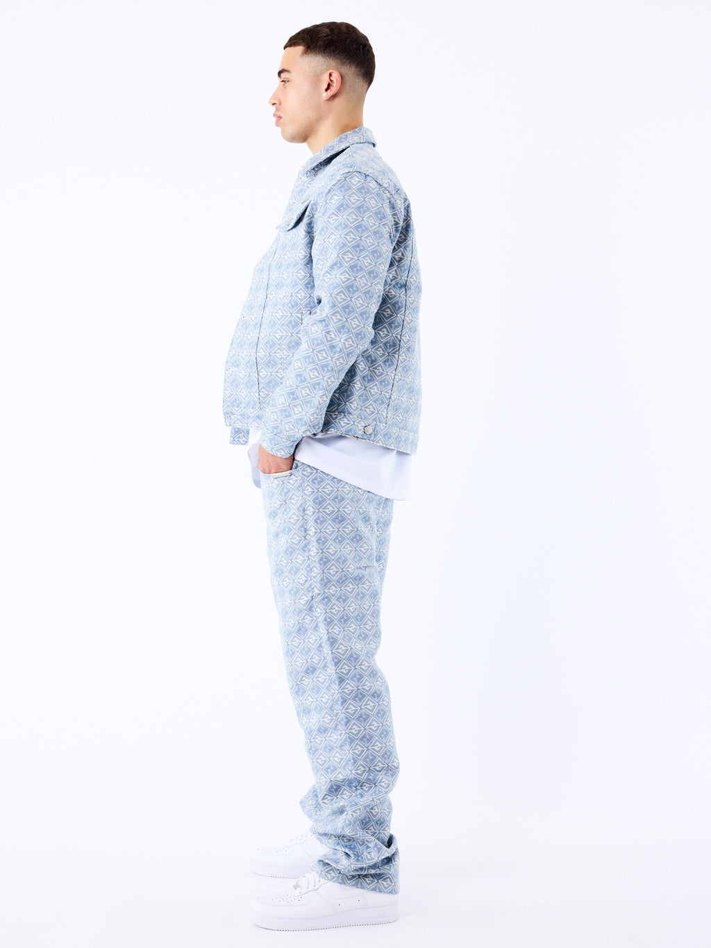 Blue Geometric Print Trousers
