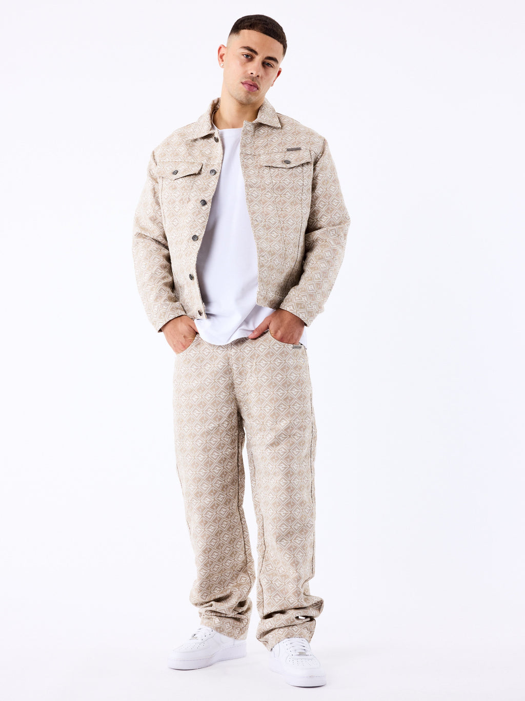 Pantalón Estampado Geométrico Taupe