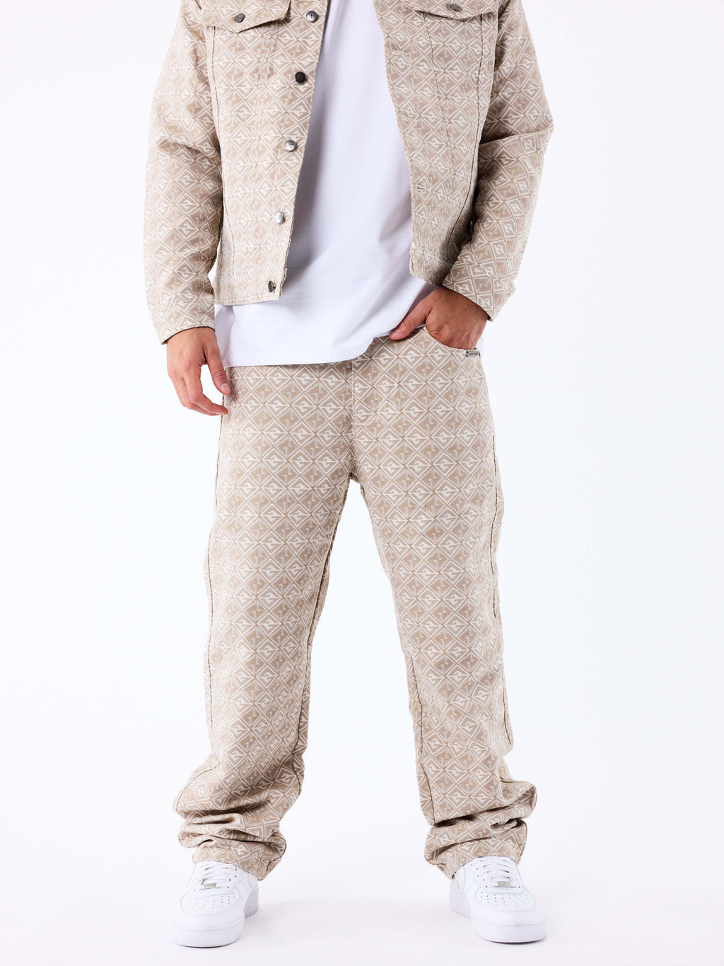 Pantalón Estampado Geométrico Taupe