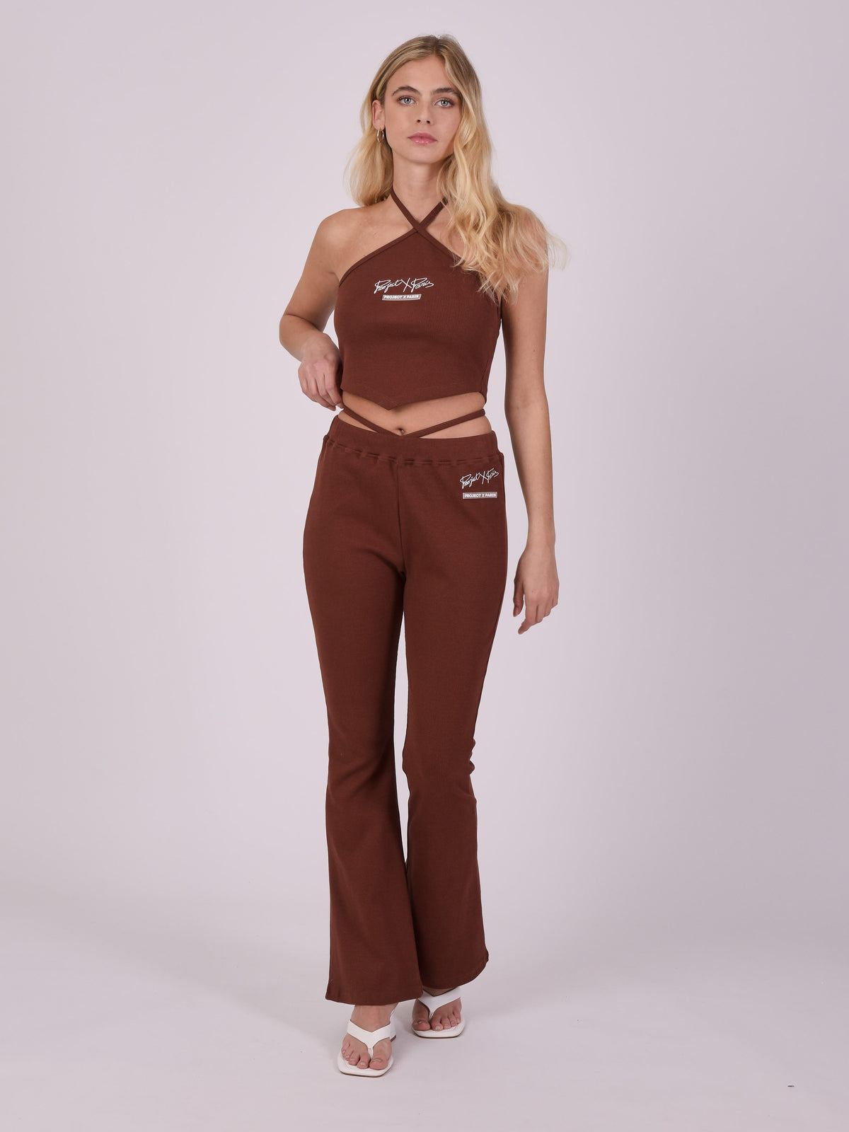 Pantalón Acampanado con Tira Marrón