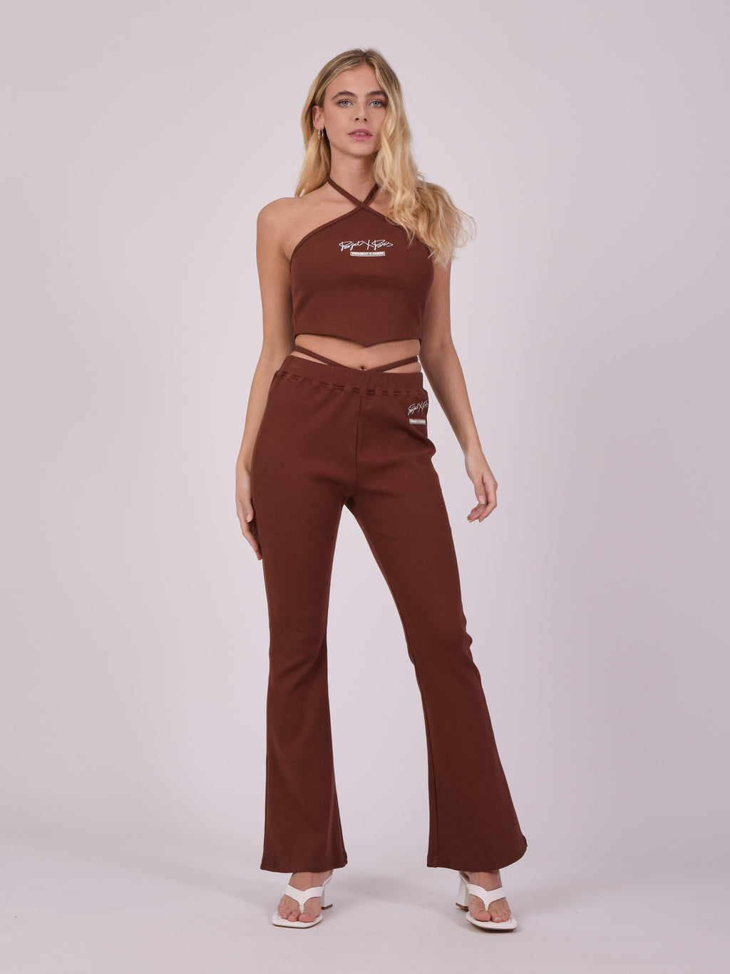 Pantalón Acampanado con Tira Marrón