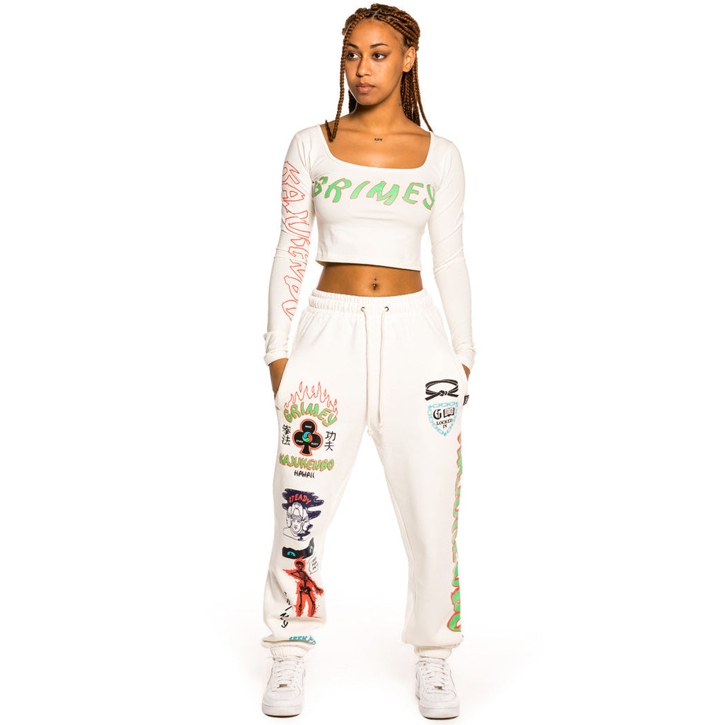 Grimey Women's Destroy All Fear Long Sleeve Cropped T-Shirt White