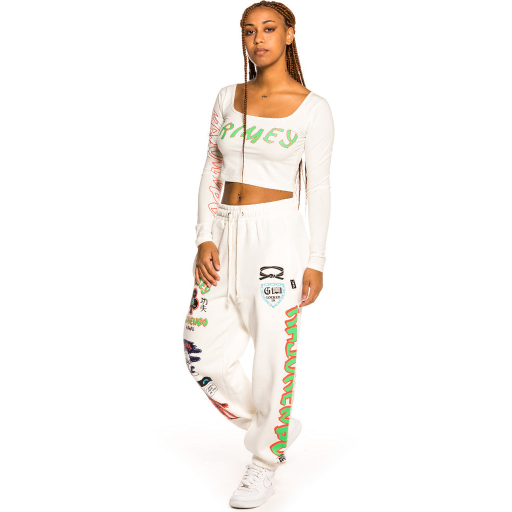 Grimey Women's Destroy All Fear Long Sleeve Cropped T-Shirt White