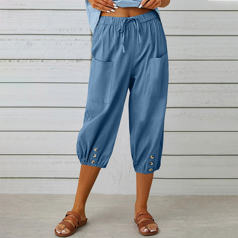 Pantalones capri casuales para mujer con bolsillos