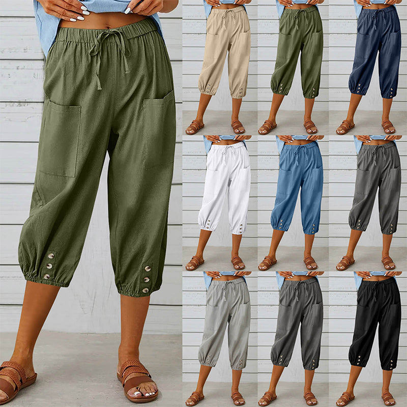 Pantalones capri casuales para mujer con bolsillos