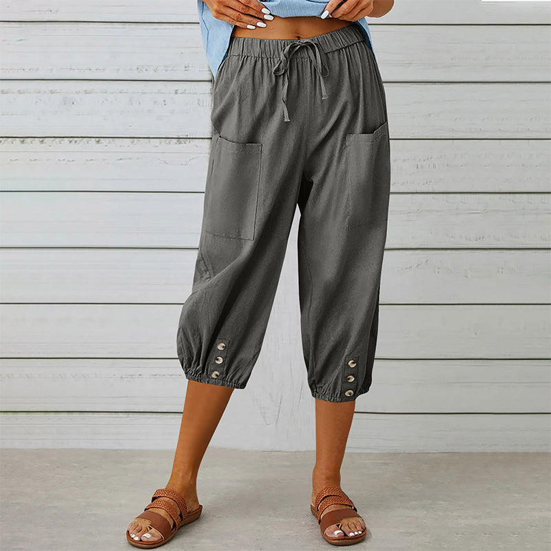 Pantalones capri casuales para mujer con bolsillos