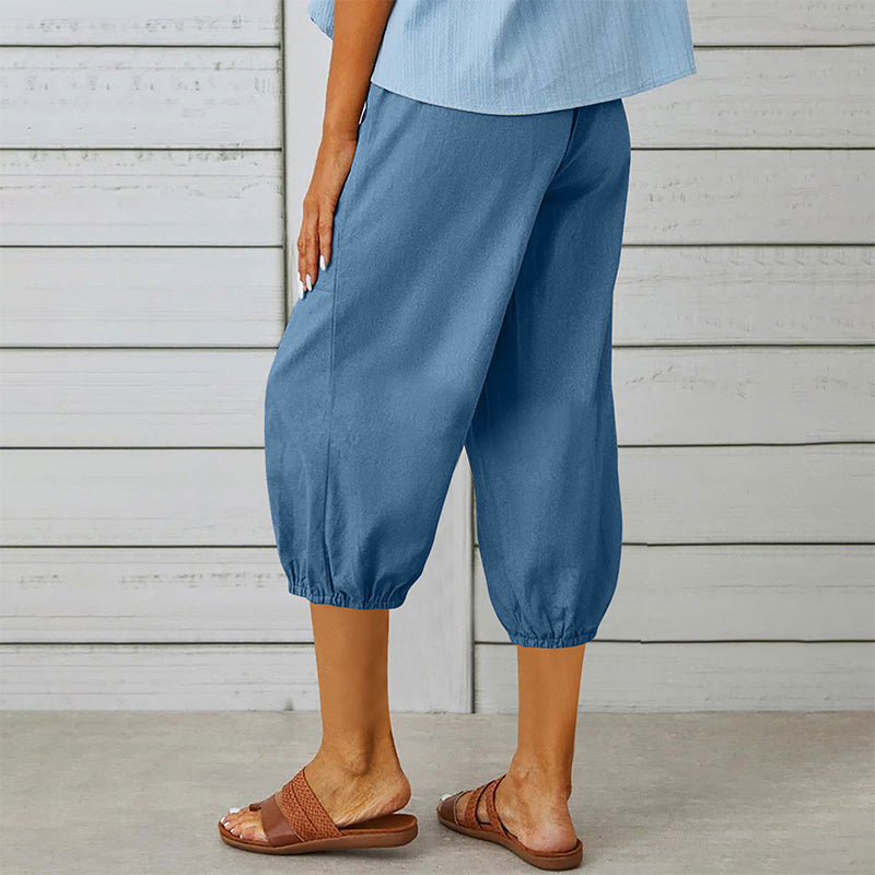 Pantalones capri casuales para mujer con bolsillos