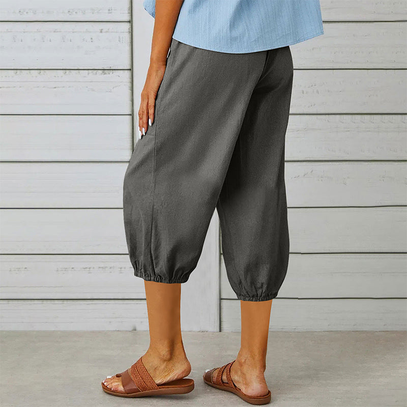 Pantalones capri casuales para mujer con bolsillos