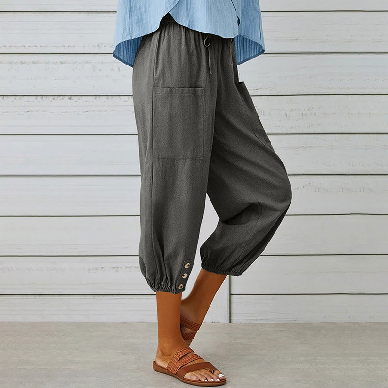Pantalones capri casuales para mujer con bolsillos