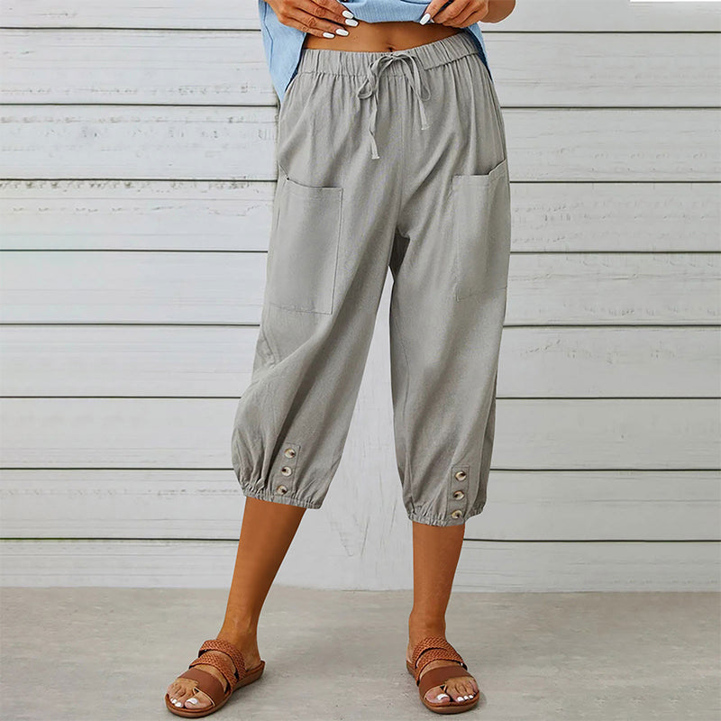 Pantalones capri casuales para mujer con bolsillos