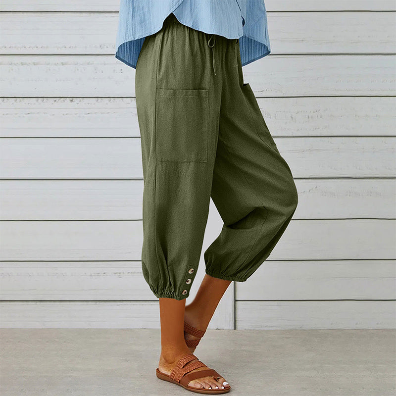 Pantalones capri casuales para mujer con bolsillos