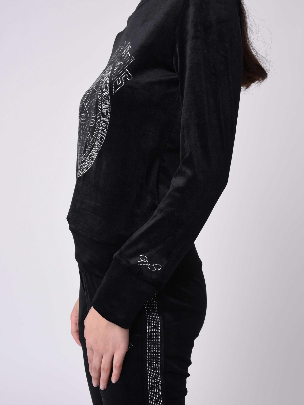 Sudadera de Terciopelo Cuello Redondo con Strass