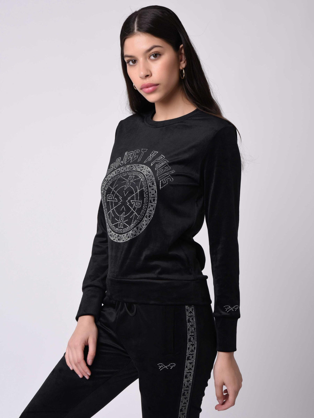 Sudadera de Terciopelo Cuello Redondo con Strass