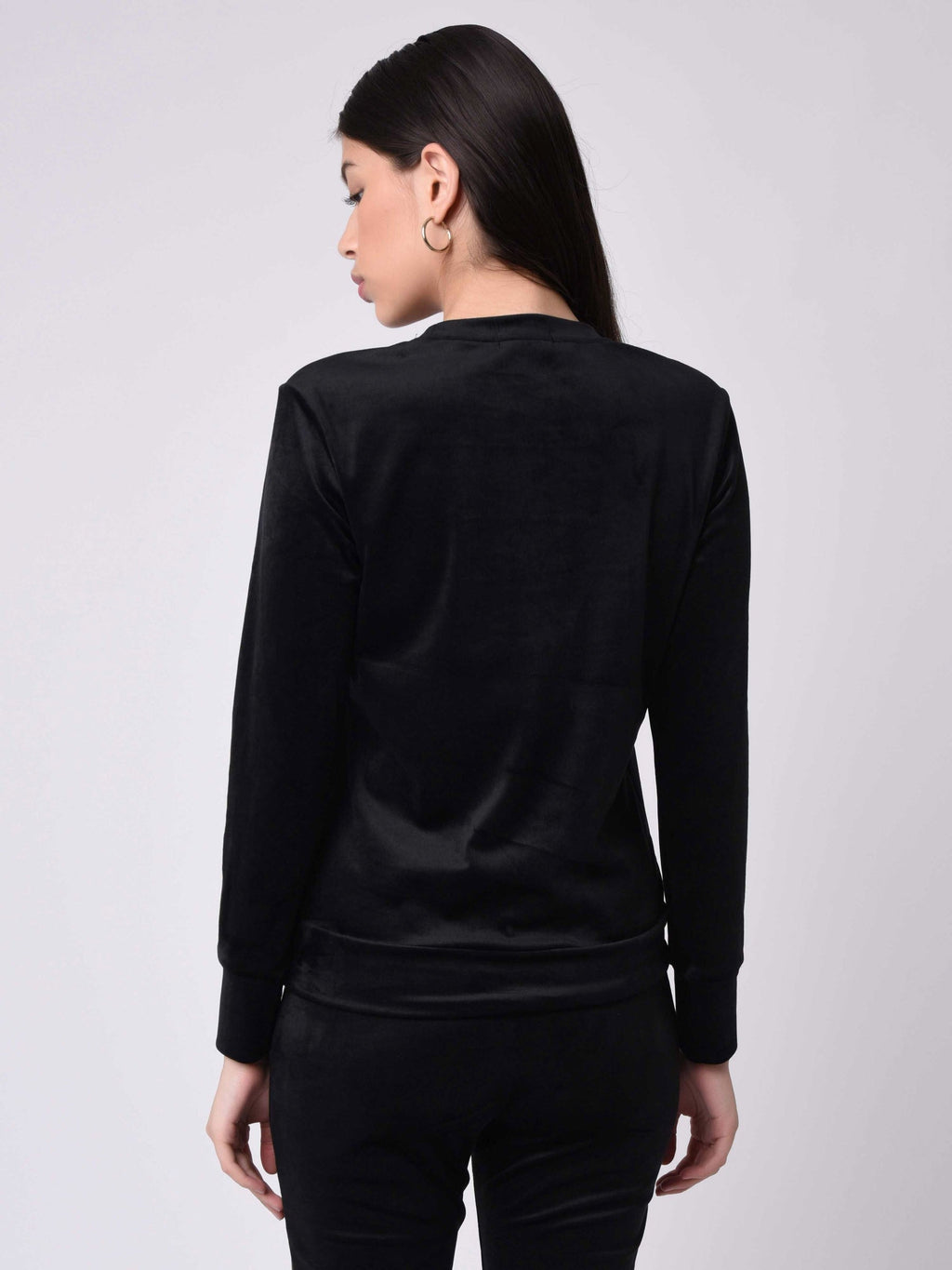 Sudadera de Terciopelo Cuello Redondo con Strass