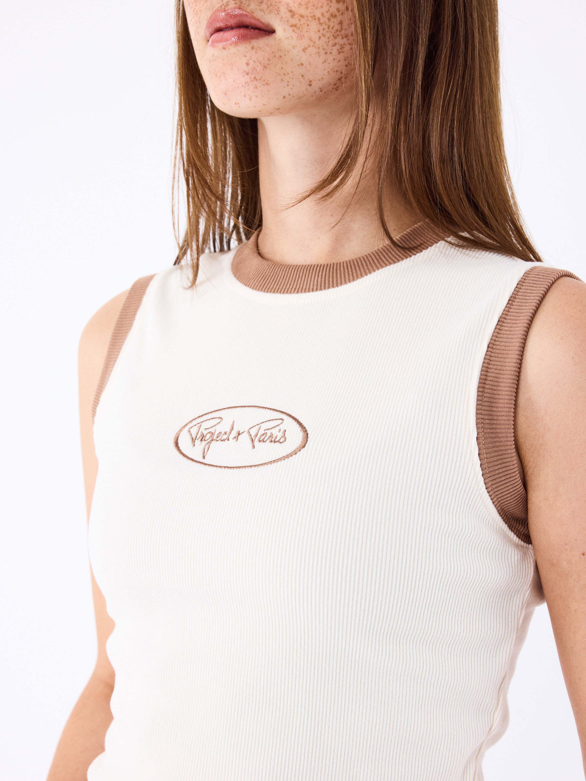 Ecru Ribbed Sleeveless Top