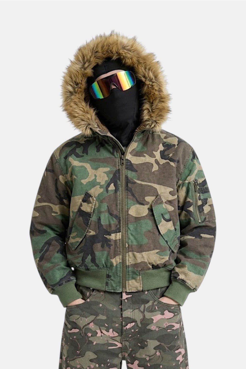 Chaqueta Camuflaje con Capucha de Pelo
