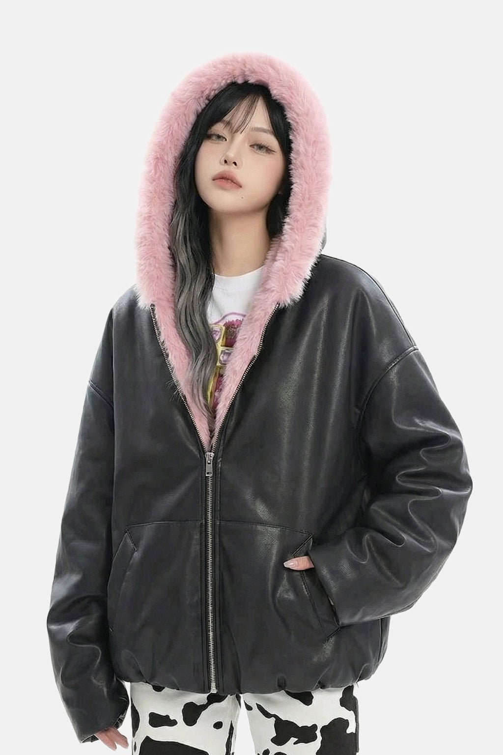 Leather Jacket with Fur Trim