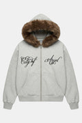 Faux Fur Jacket with Calligraphy